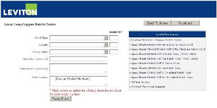 Leviton's copper patch-cord customization tool, part of its make-to-order product configurator