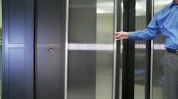 The PolarPlex P2 sliding door available from Polargy accommodates 4- to 9-foot aisles and racks from 42 to 50U. The PolarPlex P2 sliding door available from Polargy accommodates 4- to 9-foot aisles and racks from 42 to 50U.