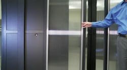 The PolarPlex P2 sliding door available from Polargy accommodates 4- to 9-foot aisles and racks from 42 to 50U.