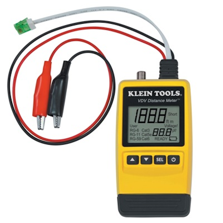 The VDV Distance Meter from Klein Tools measures cable lengths, locates faults and simplifies cable inventory.