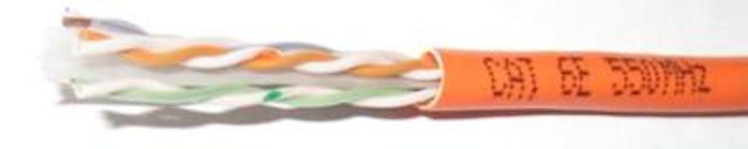 Comtran&apos;s Cat 6e 550MHz cable, which no longer has a crossweb and now measures 0.200 inches (CMP) or 0.215 inches (CMR) outside diameter
