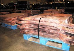 U.S. Customs and Border Protection seized 359 stolen copper ingots, weighing a total of 144 tons and valued at $1.2 million, from six containers at or recently departed from the Los Angeles/Long Beach seaport. (Photo provided by U.S. Customs and Border Protection.) U.S. Customs and Border Protection seized 359 stolen copper ingots, weighing a total of 144 tons and valued at $1.2 million, from six containers at or recently departed from the Los Angeles/Long Beach seaport. (Photo provided by U.S. Customs and Border Protection.)