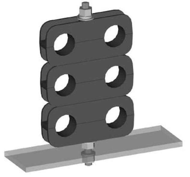 The CB-400T mini coax support block for Times Microwave&apos;s LMR-400 cable.