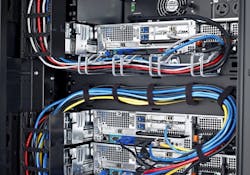 Cable management accessories for Dell's PowerEdge rack enclosures include vertical cable managers, horizontal crossover panels, metal cable rings and hook-and-loop straps. Cable management accessories for Dell's PowerEdge rack enclosures include vertical cable managers, horizontal crossover panels, metal cable rings and hook-and-loop straps.