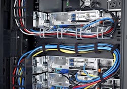 Cable management accessories for Dell&apos;s PowerEdge rack enclosures include vertical cable managers, horizontal crossover panels, metal cable rings and hook-and-loop straps.
