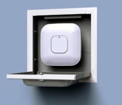 Oberon's 1076 enclosure is shown here mounted to a recessed wall and housing a Cisco 3500i wireless access point (not included with the enclosure). Oberon's 1076 enclosure is shown here mounted to a recessed wall and housing a Cisco 3500i wireless access point (not included with the enclosure).