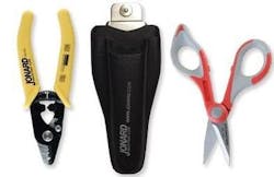 Jonard Industries' TK-350 Fiber Optic Kit comprises (from left) the JIC-375 fiber stripper, the H-60 molded pouch and the JIC-186 Kevlar cutter. Jonard Industries' TK-350 Fiber Optic Kit comprises (from left) the JIC-375 fiber stripper, the H-60 molded pouch and the JIC-186 Kevlar cutter.