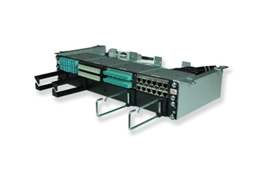 trans data elektronik&apos;s tML-Duo 19-inch cabinet attaches directly underneath a mesh cable tray.