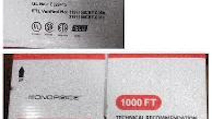 Pictures of Monoprice brand UTP cable taken from UL public notice about the cable's unauthorized use of the UL mark