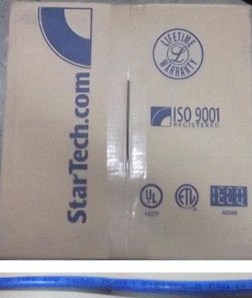 Underwriters Laboratories issued a public notice about the potentially unsafe cable (bottom) contained in this packaging (top).