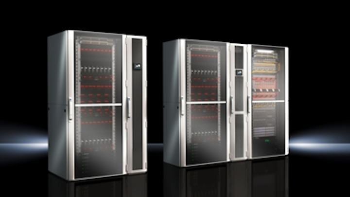 Rittal's LCP DX cooling solution is available for in-rack (pictured at left) and in-row (pictured at right) cooling approaches.