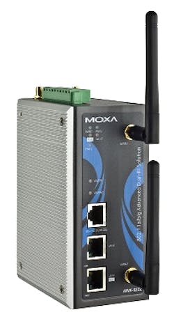 Moxa's AWK-5222 (shown) and AWK-6222 wireless access points include the company's 'Zero Wireless Packet Loss' technology Moxa's AWK-5222 (shown) and AWK-6222 wireless access points include the company's 'Zero Wireless Packet Loss' technology