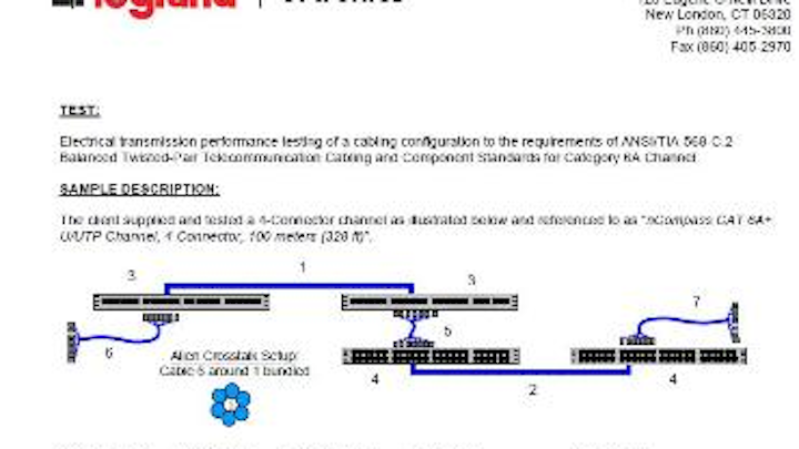 nCompass, the cabling alliance between Legrand Ortronics and Superior Essex, has made ETL test reports available on its website. Shown here is the first part of ETL's report on the nCompass Category 6A 4-connector, 100-meter channel.