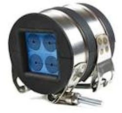 Roxtec's CES Conduit Seal, which includes two stainless-steel clamps and Roxtec sealing modules. Roxtec's CES Conduit Seal, which includes two stainless-steel clamps and Roxtec sealing modules.