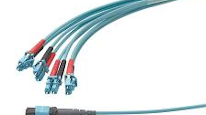 New fiber conversion harnesses from Leviton join an MTP connector on one end with 4, 10 or 12 duplex SCs on the other end.