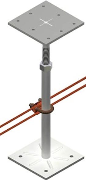 Burndy&apos;s GP64528G1 raised-floor grounding clamp can be used on round pedestals of three-fourths to one inch, or on square pedestals of three-fourths to seven-eighths inch.