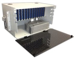 Fiberone's FST-1050/96 is a rack-mount splice and termination fiber distribution panel optimized for 96-fiber applications. Fiberone's FST-1050/96 is a rack-mount splice and termination fiber distribution panel optimized for 96-fiber applications.