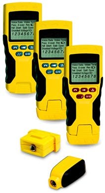 Klein Tools&apos; Scout Pro 2 Series of voice-data-video testers (background) are compatible with the company&apos;s Test-n-Map remotes (foreground).