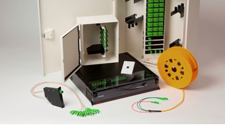 A passive optical LAN uses singlemode fiber-optic cabling to deliver services from the optical line terminal (OLT) to optical network terminals (ONTs). From there, copper connections are made to user workstations.
