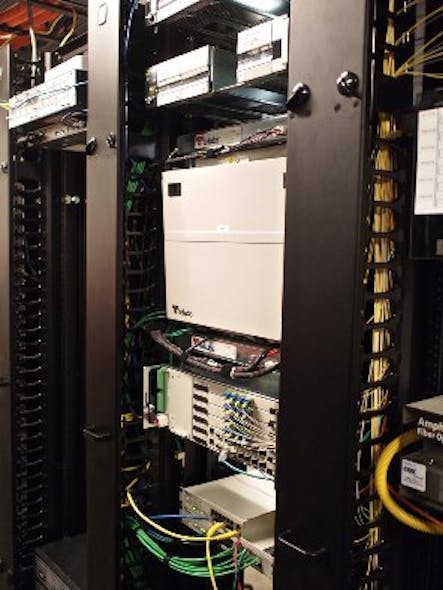 The optical line terminal (OLT) is a central component of a passive optical LAN (POL). Shown here is an OLT from Tellabs deployed at the San Diego Central Library.