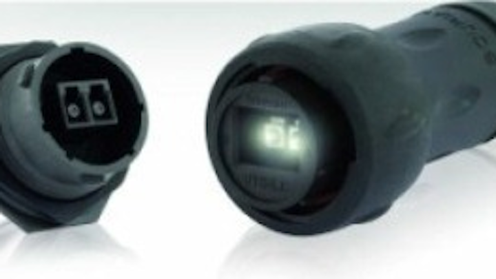 Soriau's UTS LC fiber-optic connector is IP68/IP69K rated, features a one-third-turn bayonet lock, and requires no special tools to install, its manufacturer says. Additionally, the fiber-optic connector's shell protects the fibers within from damage or breakage.