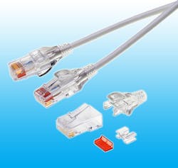 Small-diameter Category 6 RJ45 plugs from Stewart Connector streamline data center patch cables Small-diameter Category 6 RJ45 plugs from Stewart Connector streamline data center patch cables