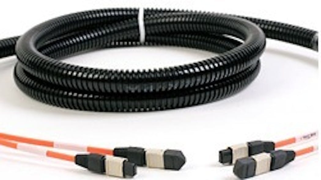 Corning&apos;s latest acquisition, TR Manufacturing, produces fiber-optic interconnects and assemblies, like this one, which TR Manufacturing uses on its website as an example of its fiber-optic manufacturing capabilities.