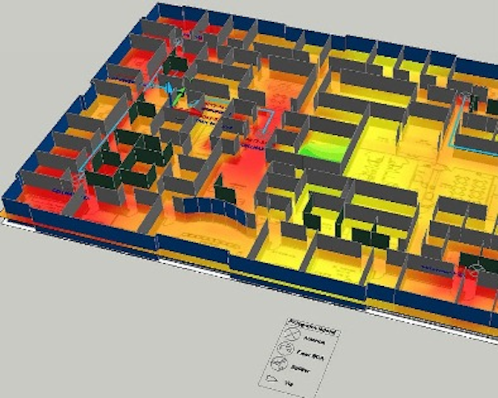This screenshot of a wireless-network 'heat map' is an example of the design capabilities available from iBwave. Corning acquired iBwave in a deal announced April 1.