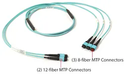 12-fiber-to-8-fiber conversion cords from Siemon are lower-cost, lower-loss options than conversion cassettes, which the company notes introduce extra mated pairs into a cabling channel. 12-fiber-to-8-fiber conversion cords from Siemon are lower-cost, lower-loss options than conversion cassettes, which the company notes introduce extra mated pairs into a cabling channel.