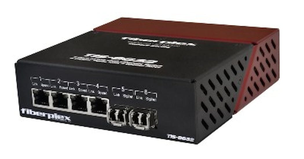 The FiberPlex TIS-8632 copper-to-fiber-converter is &apos;a six-port Ethernet switch that interfaces Cat-based networks to fiber-optic communications,&apos; the company says.