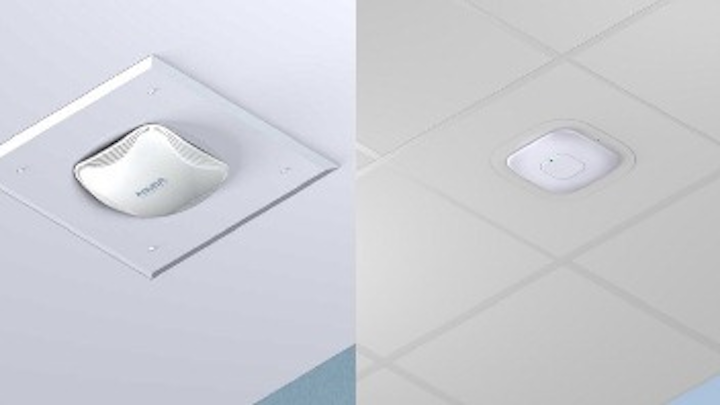 Oberon's Model 1042 and 1043 (left), and its 1044 (right) Wireless Access Point Installation Kits are suitable for use with a variety of vendors' access points. Oberon says the kits makes the installation process as easy to implement as recessed lighting.