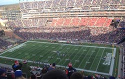 The eventual Super Bowl champion New England Patriots play against the Buffalo Bills during their final regular season game at Gillette Stadium on December 27, 2014. AT&T said that on Super Bowl Sunday, February 1, their DAS networks in and immediately surrounding University of Phoenix Stadium carried 1.7 Terabytes of data. The eventual Super Bowl champion New England Patriots play against the Buffalo Bills during their final regular season game at Gillette Stadium on December 27, 2014. AT&T said that on Super Bowl Sunday, February 1, their DAS networks in and immediately surrounding University of Phoenix Stadium carried 1.7 Terabytes of data.