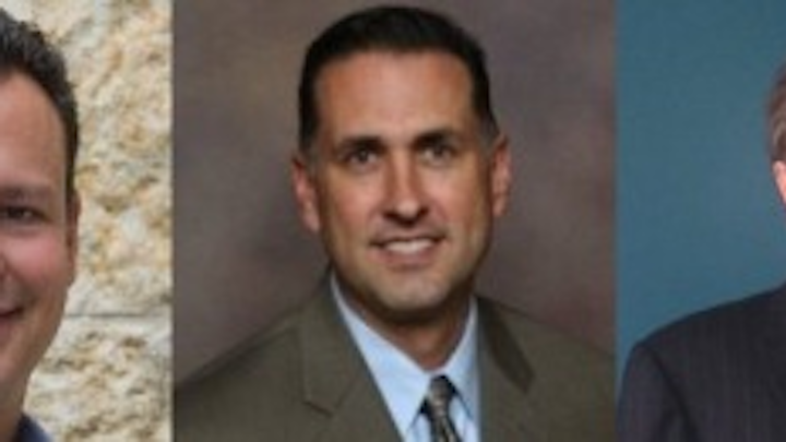 Newly appointed Hubbell executives (left to right) David Smith, VP/GM Burndy USA; Warren Jenkins, VP/GM Harsh and Hazardous Connectors and Lighting; Andrew Thexton, VP/GM Harsh and Hazardous Communications.
