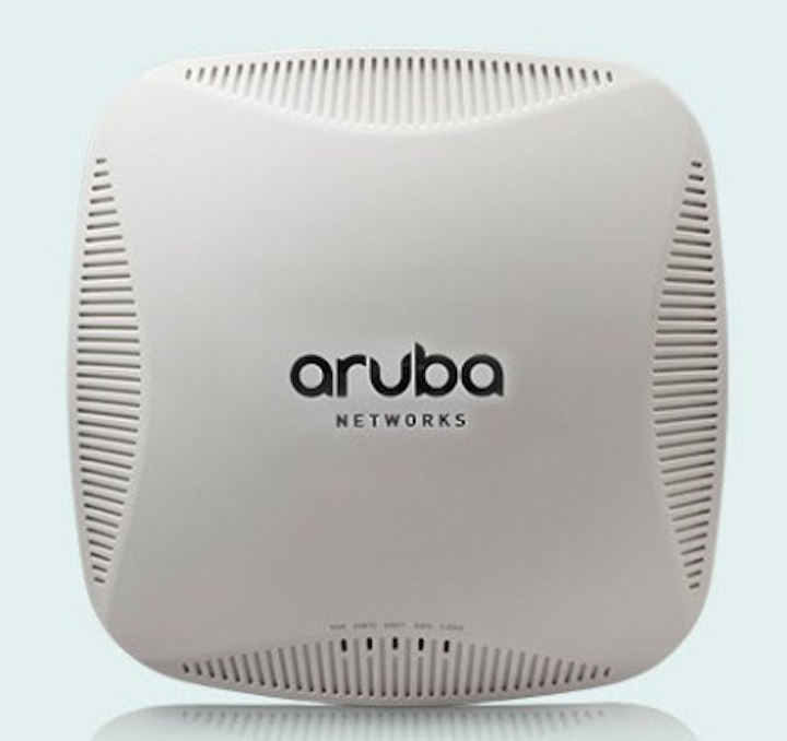 Shown here is Aruba Networks' 220 Series 802.11ac access point. This and all of Aruba's wireless LAN equipment will become part of HP's Enterprise Group upon completion of HP's $2.7-billion acquisition of Aruba, which was announced on March 2.