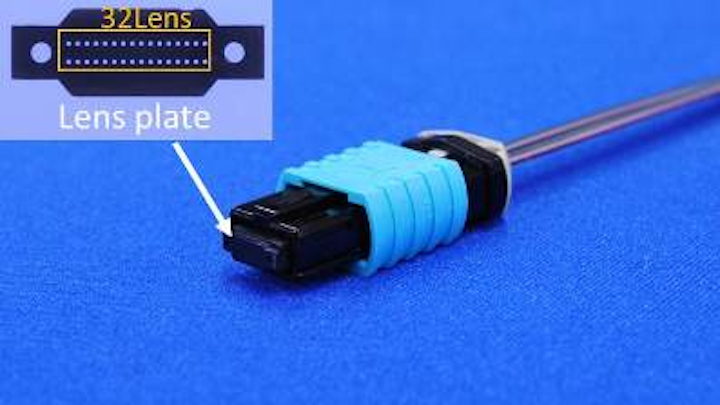 Sumitomo Electric Industries will introduce this 32-fiber singlemode lensed MPO connector at OFC 2015. It says the expanded beam lensed connector is less susceptible to debris than other connectors, is easier to clean, and requires far less mating force.