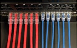 These Category 6 cables show the difference in size between 24-AWG (left/red) and 28-AWG (right/blue) twisted-pair cable. The use of 28-AWG cable will be the focus of a web seminar taking place June 4. These Category 6 cables show the difference in size between 24-AWG (left/red) and 28-AWG (right/blue) twisted-pair cable. The use of 28-AWG cable will be the focus of a web seminar taking place June 4.