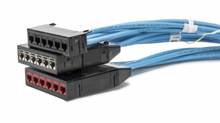The Category 6 and 6A UTP versions of HellermannTyton's RapidNet preterminated cabling system are available with colored ports, enabling color-coding.
