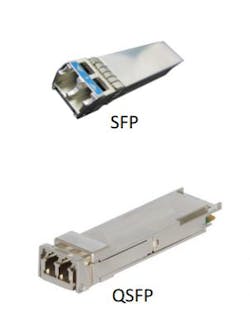 Ethernet Alliance president Scott Kipp explained that the IEEE 802.3 50 Gb/s Ethernet Over a Single Lane Study Group will enable 50-GbE SFP 56 and 200-GbE QSFP56 modules. SFP (top) and QSFP (bottom) modules are shown here. Ethernet Alliance president Scott Kipp explained that the IEEE 802.3 50 Gb/s Ethernet Over a Single Lane Study Group will enable 50-GbE SFP 56 and 200-GbE QSFP56 modules. SFP (top) and QSFP (bottom) modules are shown here.
