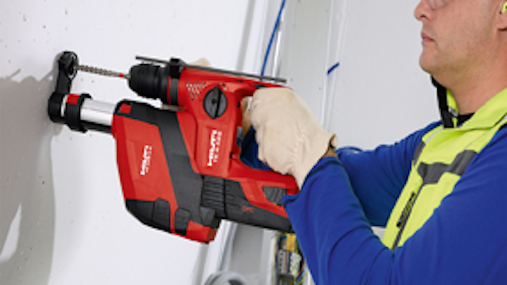 Hilti says that cabling contractors, or contractors in any construction trade, can benefit from the new dust removal system for its TE 4-A18 rotary hammer.