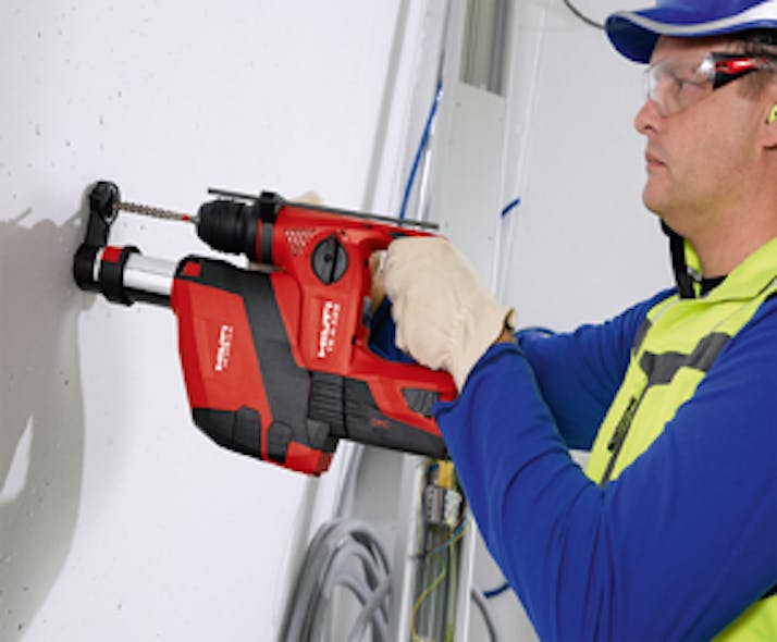 Hilti says that cabling contractors, or contractors in any construction trade, can benefit from the new dust removal system for its TE 4-A18 rotary hammer.