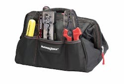 Platinum Tools' Big Mouth Tool Bag includes six pockets for storing cabling installation tools. Platinum Tools' Big Mouth Tool Bag includes six pockets for storing cabling installation tools.