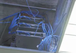 This still image taken from a video about Cisco's Digital Ceiling shows communications cabling in the ceiling of a building. The cabling is used to power the facility's lights. This still image taken from a video about Cisco's Digital Ceiling shows communications cabling in the ceiling of a building. The cabling is used to power the facility's lights.