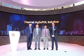 At CeBIT in March, Huawei introduced the AgilePOL passive optical LAN system. Pictured here are (left to right) Jack Zhu, leader of Huawei access network product line; Jeff Wang, president of Huawei access network product line; Li Xiangjun, president of Huawei fixed network product line; and Peer Kohlstetter, chief executive officer of Blue Networks.