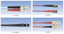 Pictured here are some of the many color combinations of OM4 fiber patch cables available from Black Box.