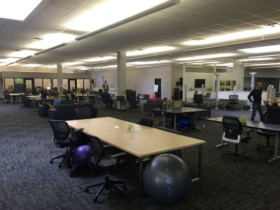 Shown here is the current open working area at Launch Fishers. Legrand, which recently joined the Cisco Digital Ceiling framework, will supply PoE-powered intelligent LED lighting for a 10,000-square-foot upgrade to the Launch Fishers facility.