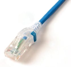 Siemon&apos;s recently introduced SkinnyPatch Modular Patch Cords have 28-AWG stranded copper construction, resulting in a cable diameter of 0.16 inches (4.0 mm).