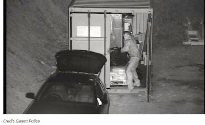 Gwent Police provided this CCTV image of a fiber-optic cable thief, who took approximately 10,000 pounds worth of cable from a windfarm in Phillipstown.
