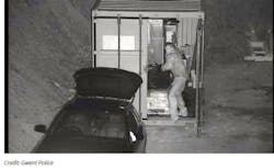 Gwent Police provided this CCTV image of a fiber-optic cable thief, who took approximately 10,000 pounds worth of cable from a windfarm in Phillipstown. Gwent Police provided this CCTV image of a fiber-optic cable thief, who took approximately 10,000 pounds worth of cable from a windfarm in Phillipstown.