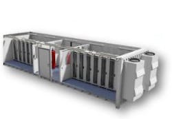 Cannon has introduced a leasing option for its Globe Trotter modular data center series. This example section view of a Globe Trotter shows an isolated and insulated inner room as well as a main cabinet aisle.