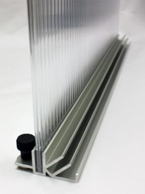 Polargy's PolarPlex Rack Top Baffle is suited for data center aisle containment situations in which open-top containment is used because of tall ceilings or constraints from fire-suppression systems. The system comprises an anodized aluminum base, a set of securing magnets, and a vertical or angled panel insert.